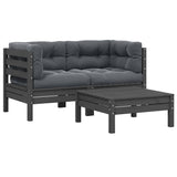3 Piece Garden Lounge Set with Cushions Grey Solid Pinewood - Front View
