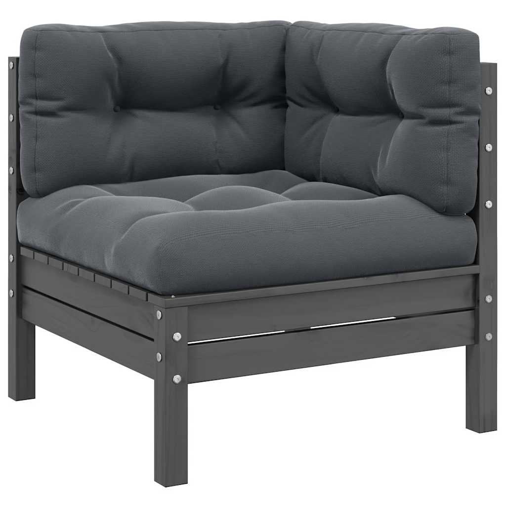 3 Piece Garden Lounge Set with Cushions Grey Solid Pinewood