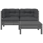 3 Piece Garden Lounge Set with Cushions Grey Solid Pinewood