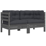 3 Piece Garden Lounge Set with Cushions Grey Solid Pinewood