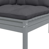 3 Piece Garden Lounge Set with Cushions Grey Solid Pinewood - Rear View