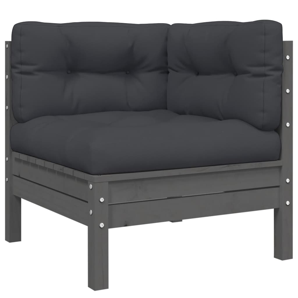 3 Piece Garden Lounge Set with Cushions Grey Solid Pinewood