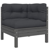 3 Piece Garden Lounge Set with Cushions Grey Solid Pinewood