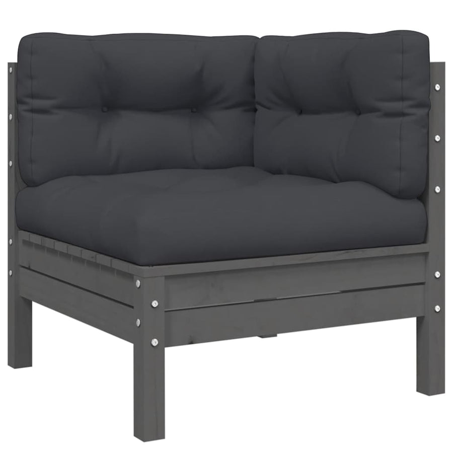 3 Piece Garden Lounge Set with Cushions Grey Solid Pinewood