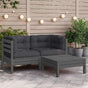 3 Piece Garden Lounge Set with Cushions Grey Solid Pinewood
