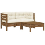 3 Piece Garden Lounge Set with Cream Cushions Solid Pinewood