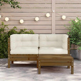 3 Piece Garden Lounge Set with Cream Cushions Solid Pinewood