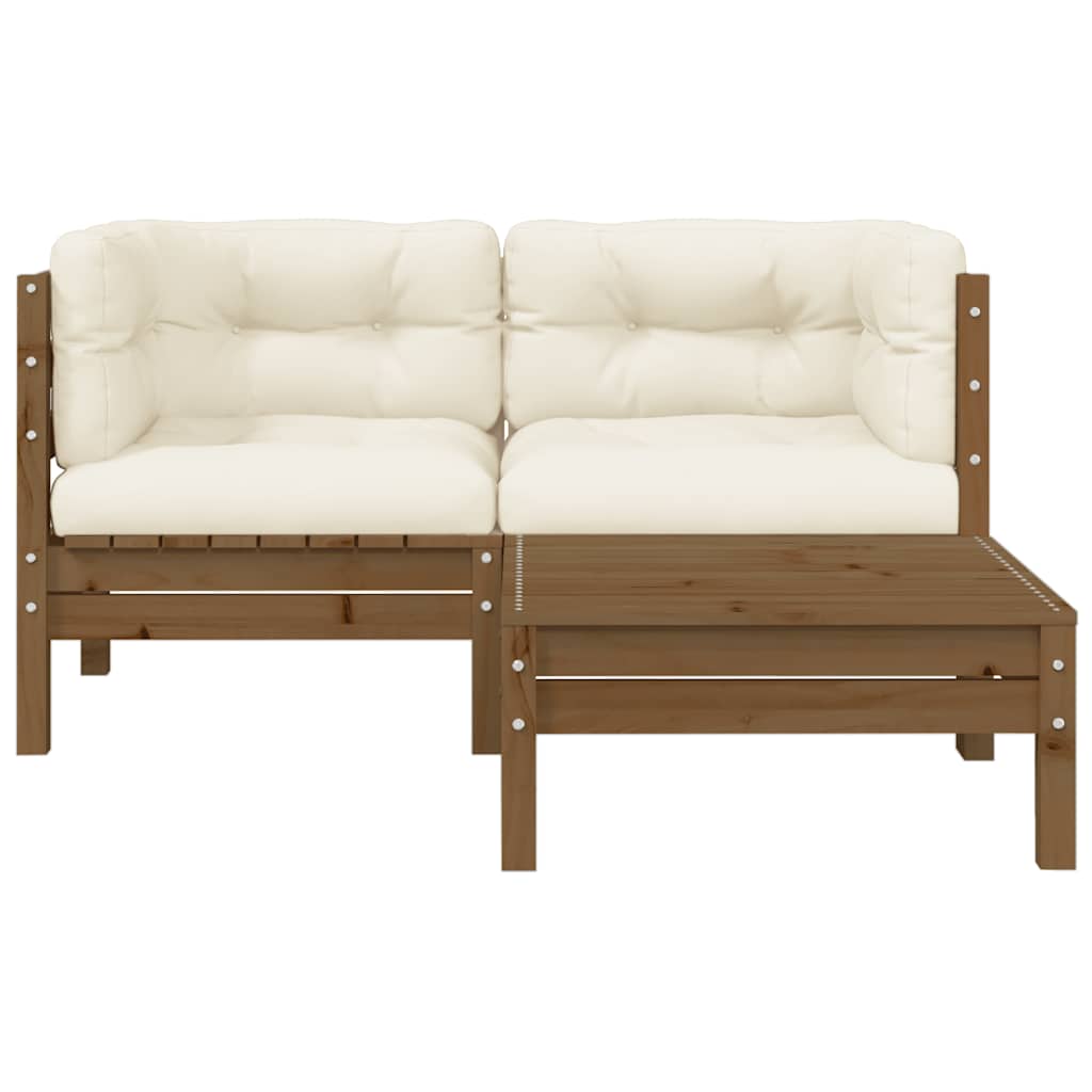 3 Piece Garden Lounge Set with Cream Cushions Solid Pinewood