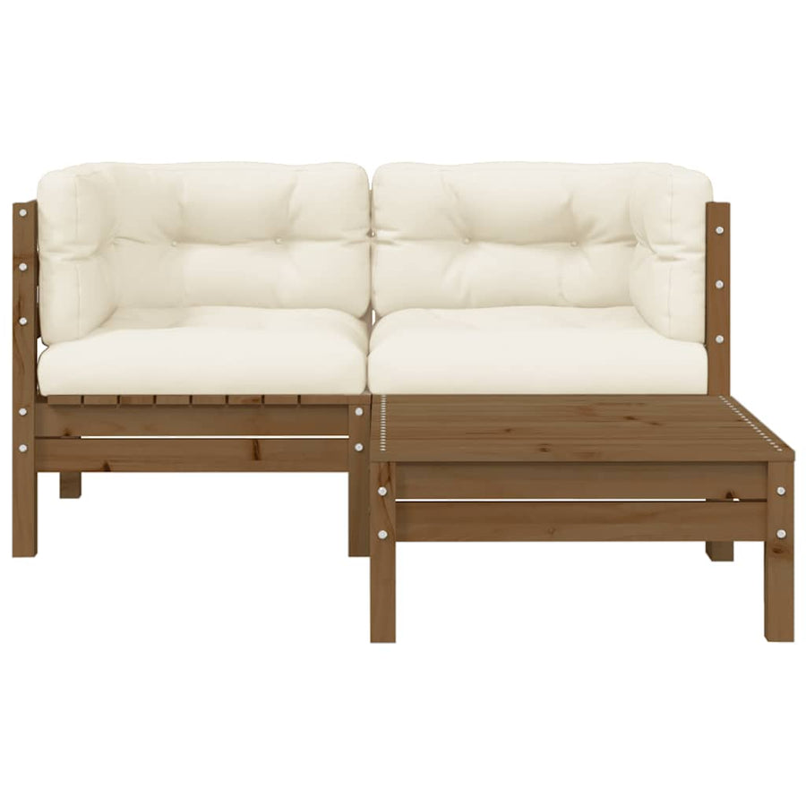 3 Piece Garden Lounge Set with Cream Cushions Solid Pinewood