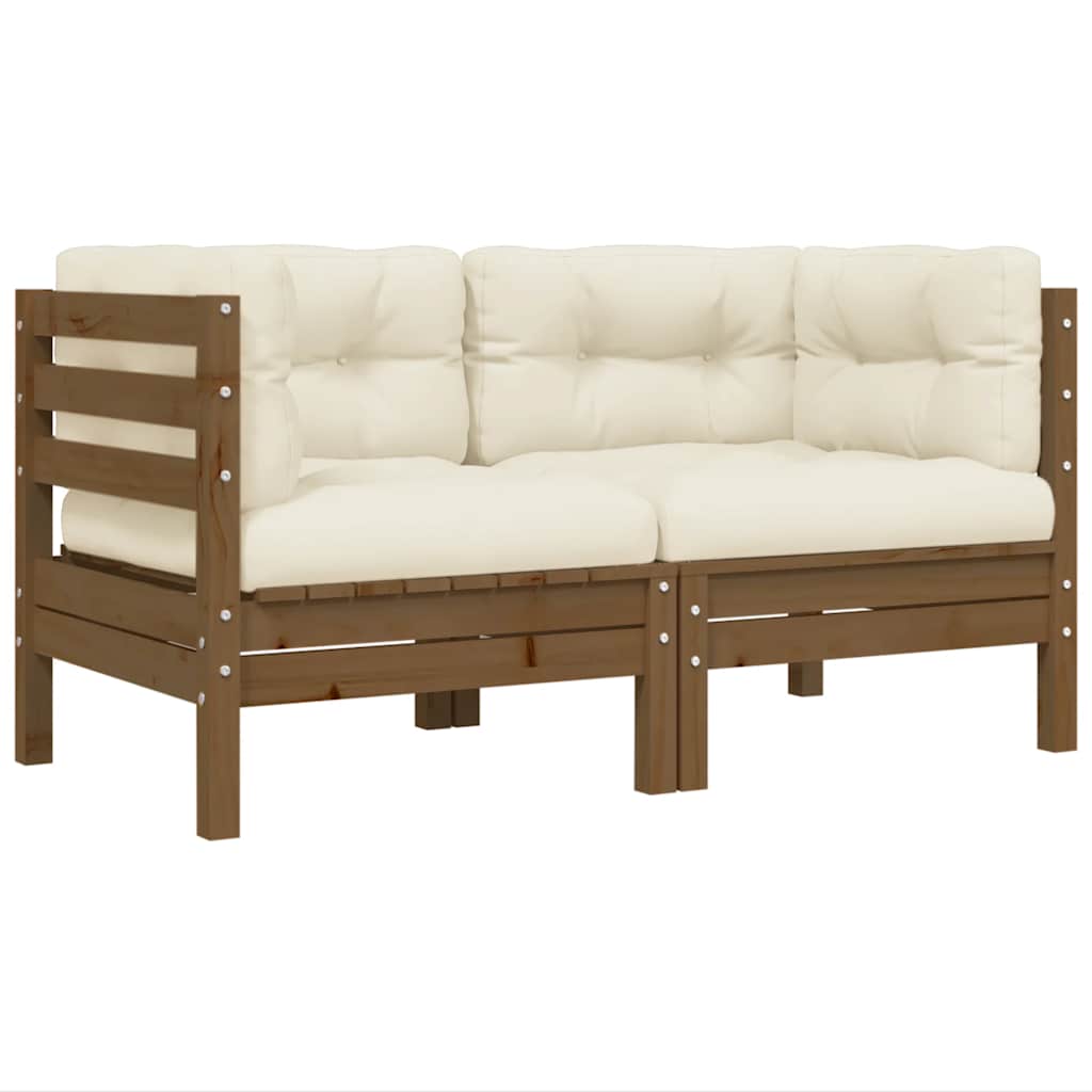3 Piece Garden Lounge Set with Cream Cushions Solid Pinewood