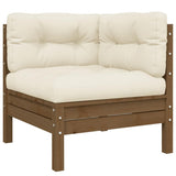 3 Piece Garden Lounge Set with Cream Cushions Solid Pinewood