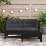 3 Piece Garden Lounge Set with Cushions Black Solid Pinewood