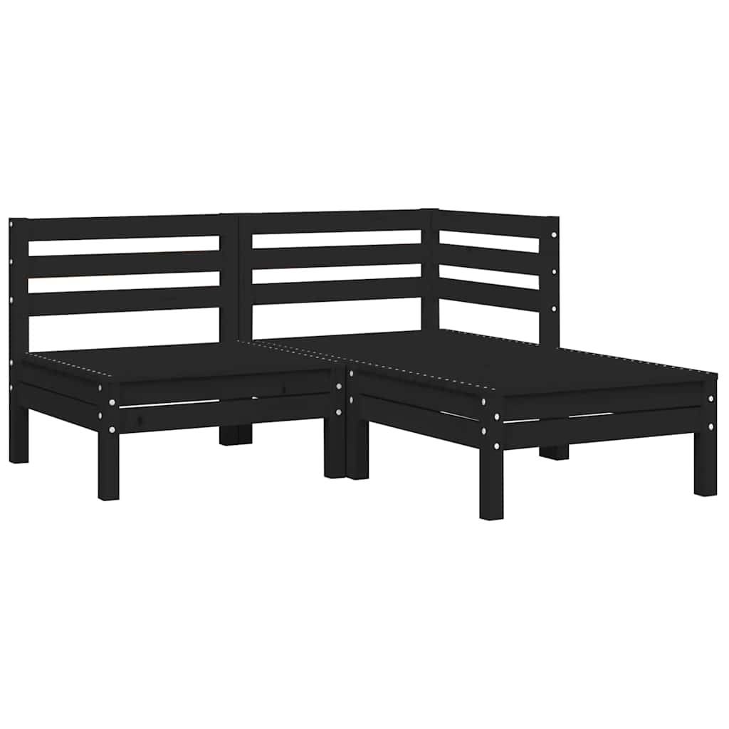 3 Piece Garden Lounge Set with Cushions Black Solid Pinewood