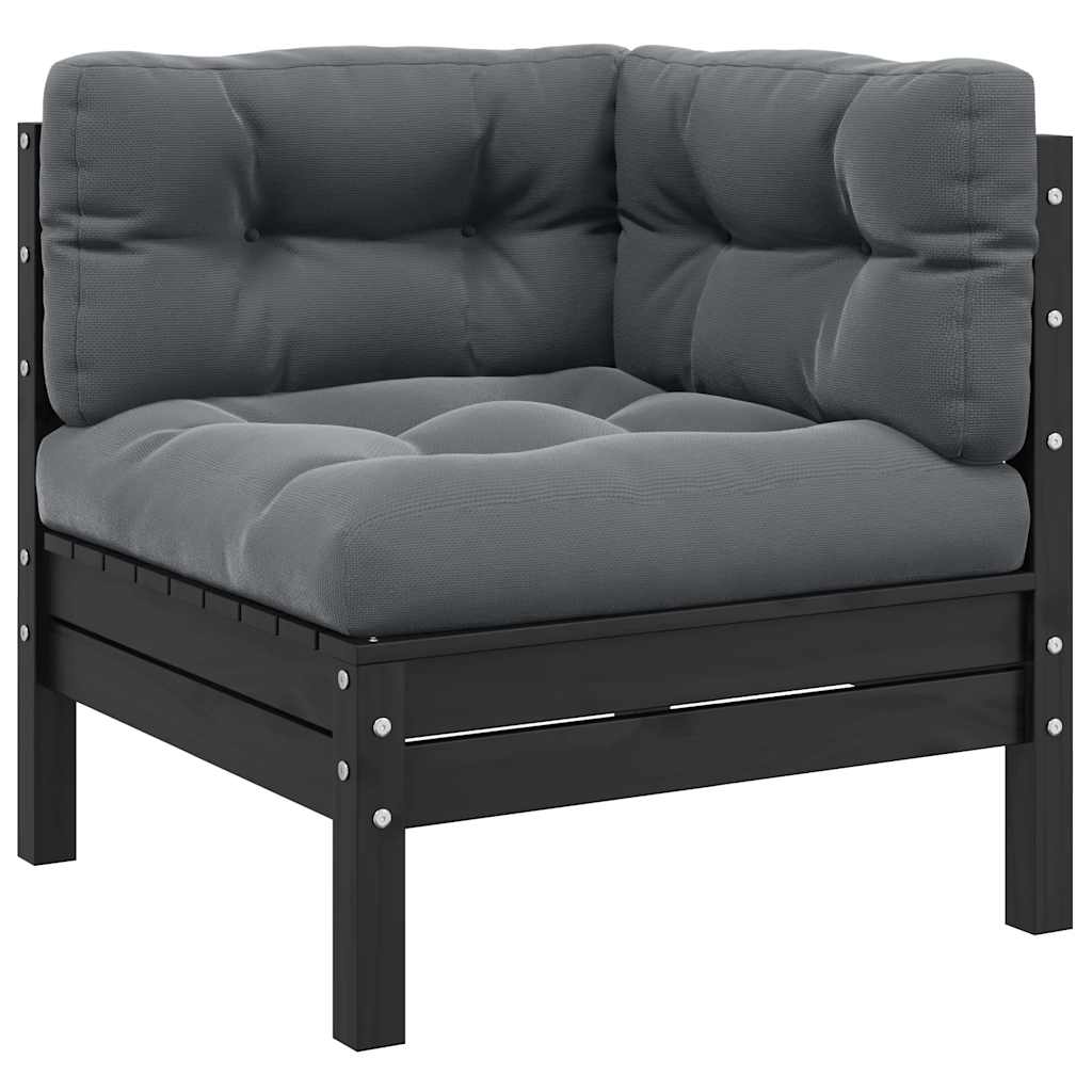 3 Piece Garden Lounge Set with Cushions Black Solid Pinewood