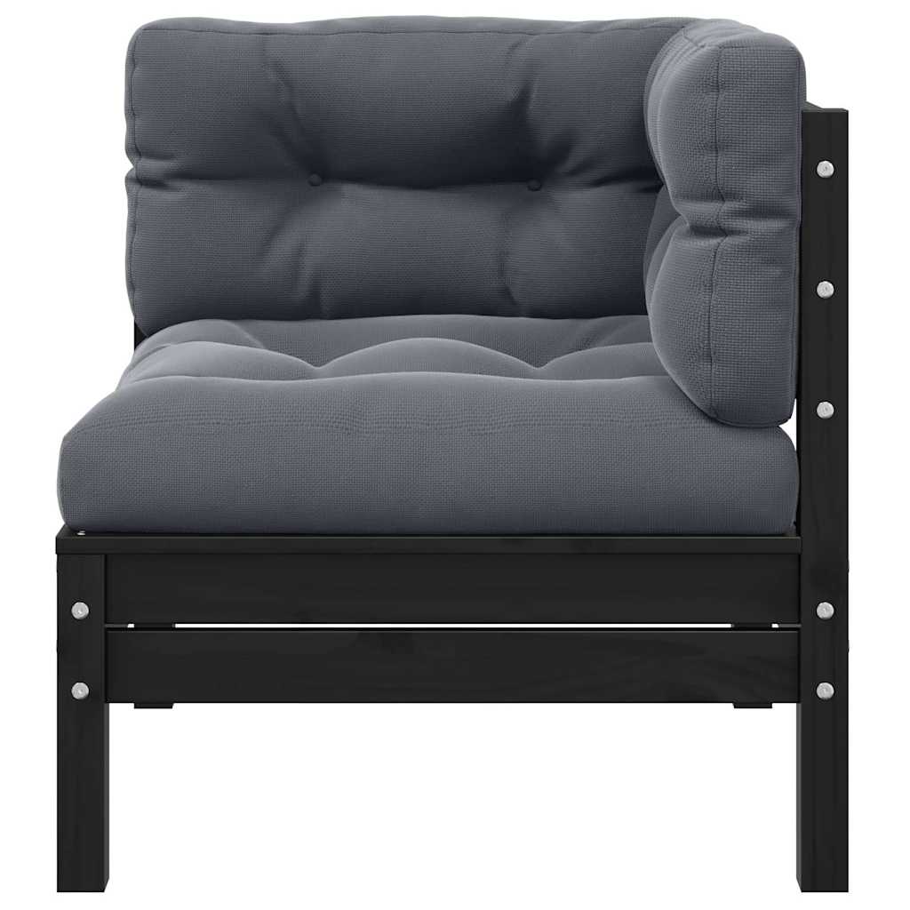 3 Piece Garden Lounge Set with Cushions Black Solid Pinewood