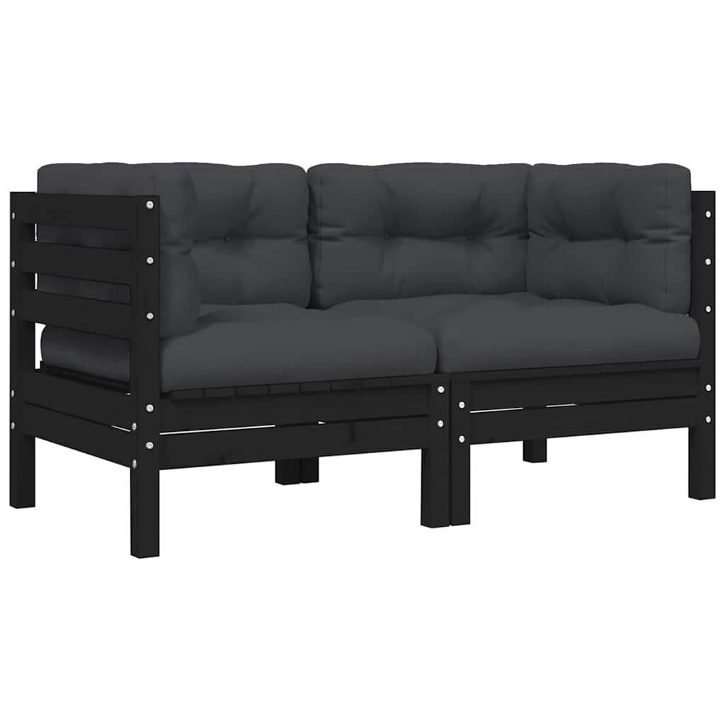 3 Piece Garden Lounge Set with Cushions Black Solid Pinewood