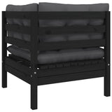 3 Piece Garden Lounge Set with Cushions Black Solid Pinewood - 45-Degree Angle
