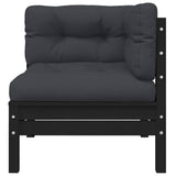 3 Piece Garden Lounge Set with Cushions Black Solid Pinewood