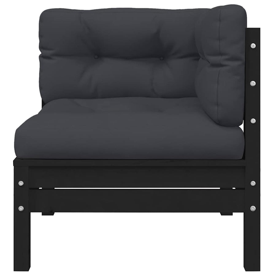 3 Piece Garden Lounge Set with Cushions Black Solid Pinewood