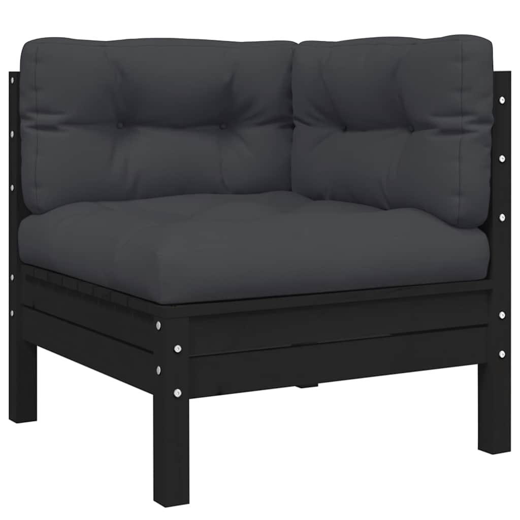 3 Piece Garden Lounge Set with Cushions Black Solid Pinewood