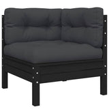 3 Piece Garden Lounge Set with Cushions Black Solid Pinewood