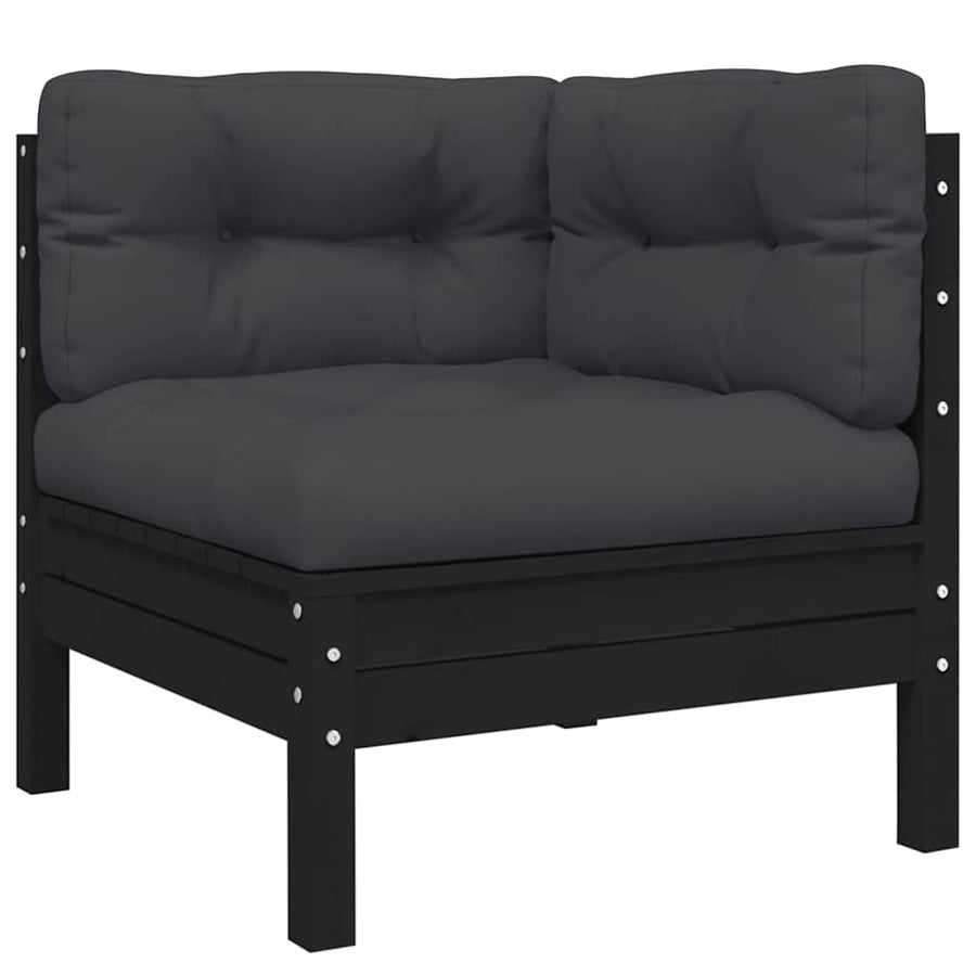 3 Piece Garden Lounge Set with Cushions Black Solid Pinewood