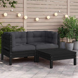3 Piece Garden Lounge Set with Cushions Black Solid Pinewood