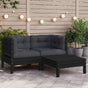 3 Piece Garden Lounge Set with Cushions Black Solid Pinewood