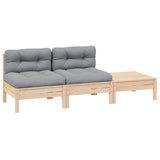 3 Piece Garden Lounge Set with Grey Cushions Solid Pinewood - Front View