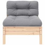 3 Piece Garden Lounge Set with Grey Cushions Solid Pinewood
