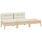 3 Piece Garden Lounge Set with Cream Cushions Solid Pinewood