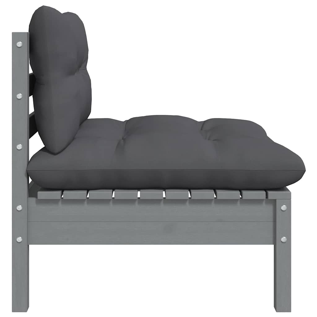 3 Piece Garden Lounge Set with Cushions Grey Solid Pinewood