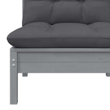 3 Piece Garden Lounge Set with Cushions Grey Solid Pinewood - Rear View