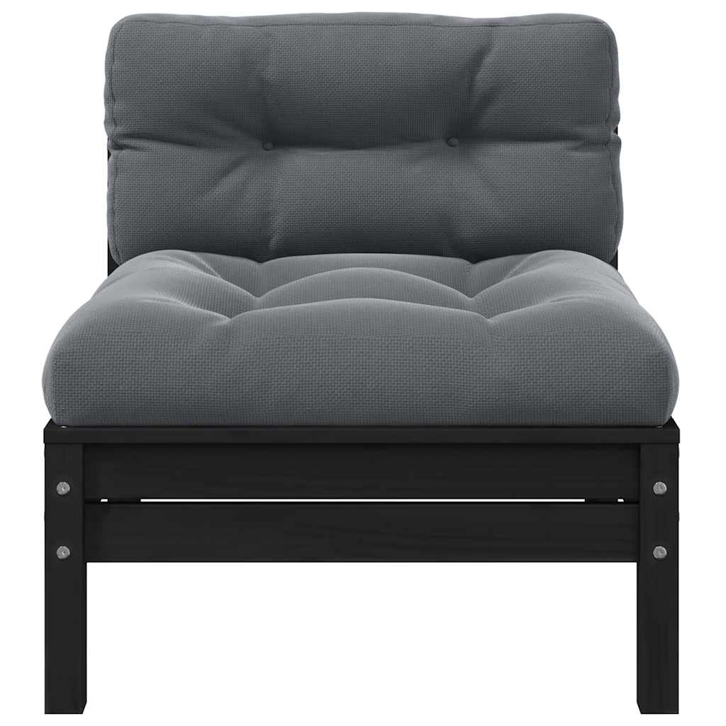 3 Piece Garden Lounge Set with Cushions Black Solid Pinewood