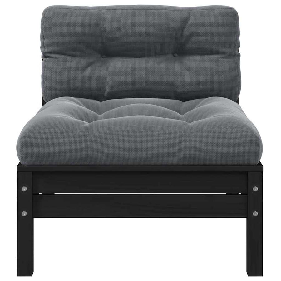 3 Piece Garden Lounge Set with Cushions Black Solid Pinewood