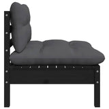 3 Piece Garden Lounge Set with Cushions Black Solid Pinewood - 45-Degree Angle