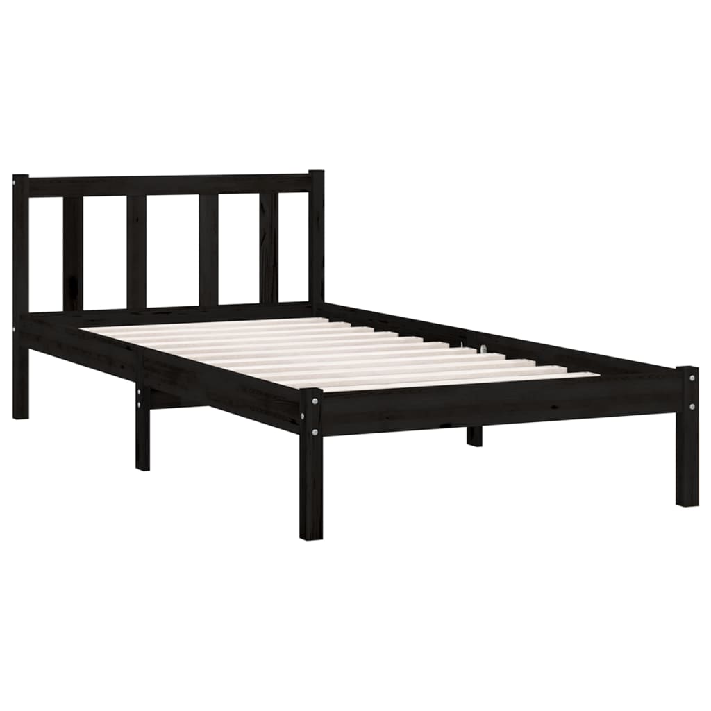 Bed Frame without Mattress Black Solid Wood 100x200 cm