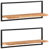 Wall Shelves 2 pcs 100x24x35 cm Solid Wood Acacia and Steel - Low Angle