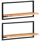 Wall Shelves 2 pcs 80x25x35 cm Solid Wood Acacia and Steel - Extra Image