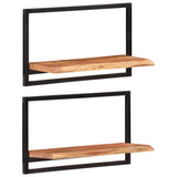 Wall Shelves 2 pcs 60x25x35 cm Solid Wood Acacia and Steel - Low Angle