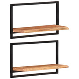 Wall Shelves 2 pcs 60x25x35 cm Solid Wood Acacia and Steel - Extra Image