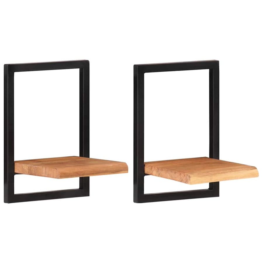Wall Shelves 2 pcs 25x25x35 cm Solid Wood Acacia and Steel