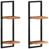 Wall Shelves 2 pcs 25x25x75 cm Solid Wood Acacia and Steel - Front View