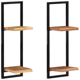Wall Shelves 2 pcs 25x25x75 cm Solid Wood Acacia and Steel - Extra Image