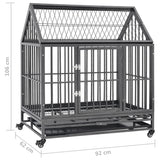 Dog Cage with Wheels and Roof Steel 92x62x106 cm - Low Angle