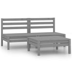 3 Piece Garden Lounge Set Grey Solid Pinewood