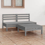 3 Piece Garden Lounge Set Grey Solid Pinewood