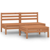3 Piece Garden Lounge Set Honey Brown Solid Wood Pine - Front View