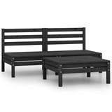 3 Piece Garden Lounge Set Black Solid Pinewood - Front View