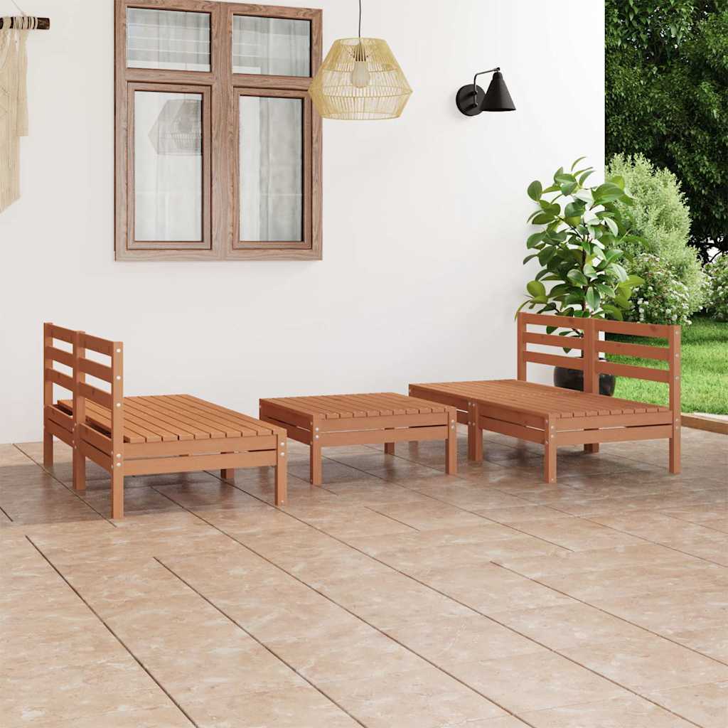 5 Piece Garden Lounge Set Honey Brown Solid Pinewood